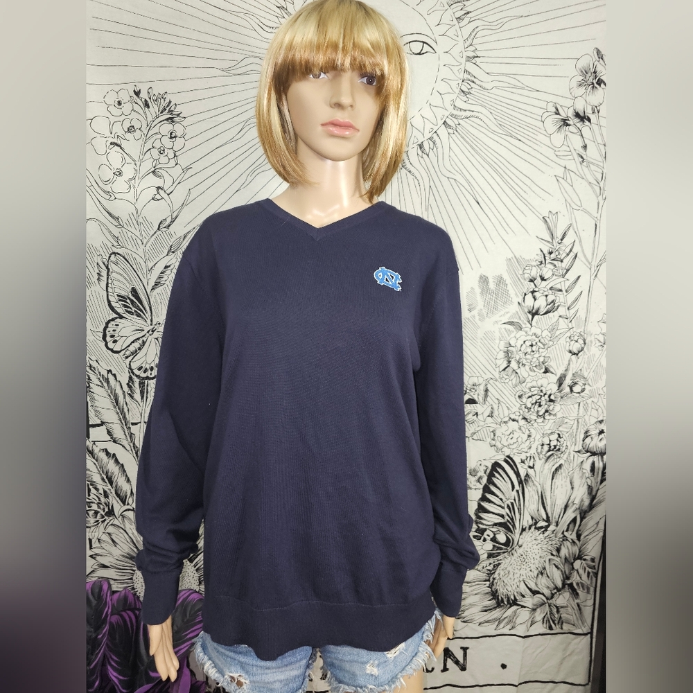 NWT Cutter & Buck North Carolina Tarheels Navy V-Neck Sweatshirt Sz Large